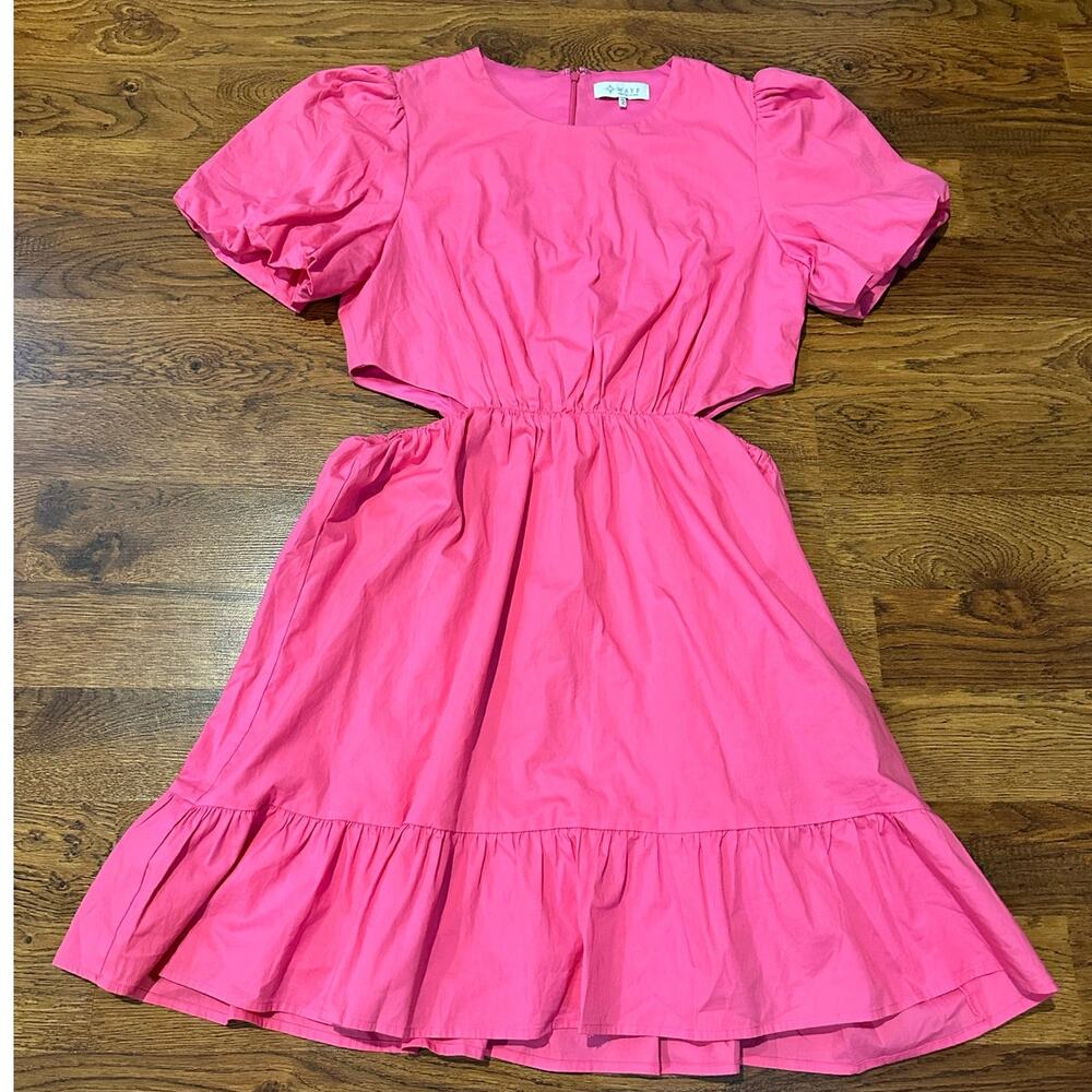 WAYF Puff Sleeve Cutout Mini Dress Hot Pink Women’s XL Cotton Statement Dress